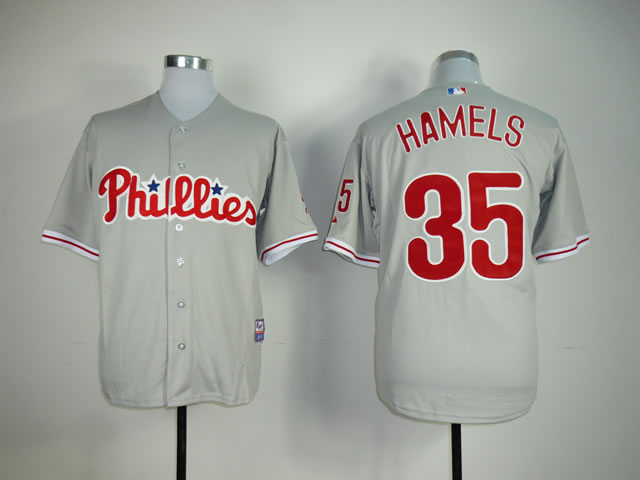 Men Philadelphia Phillies 35 Hamels Grey MLB Jerseys